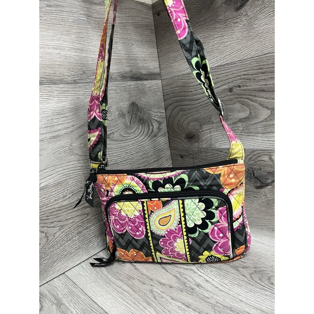 Black Multi Colored Flora Print Shoulder Bag With Adjustable Strap
